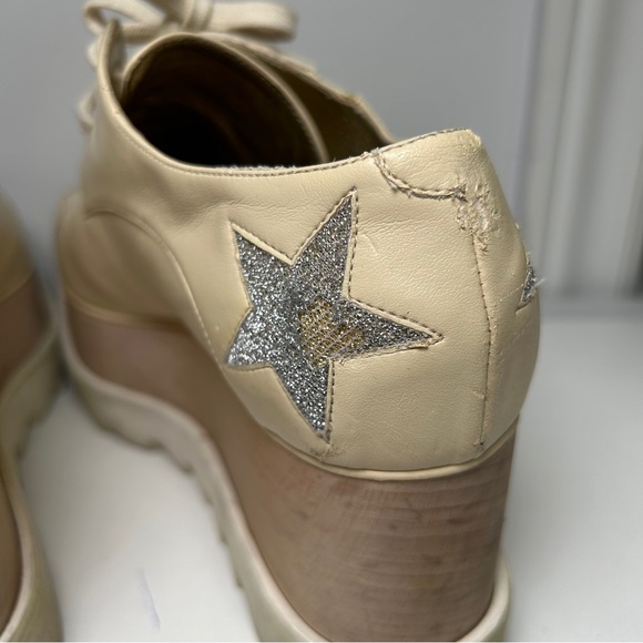 Stella McCartney size 6.5 Beige Faux Leather Elyse Star Platform Lace Up Derby - Picture 8 of 14